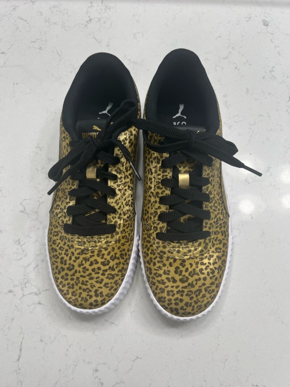Puma Women's Metallic Gold Leopard Lace-Up Sneakers with Black Accents